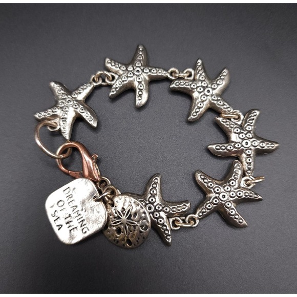 Silver Tone Starfish Bracelet Beach Nautical Jewelry Ocean Style - Picture 2 of 7